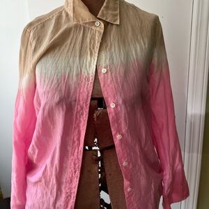 Vintage J Crew Cotton Silk size 6 pink Ombré Blouse Button down Casual